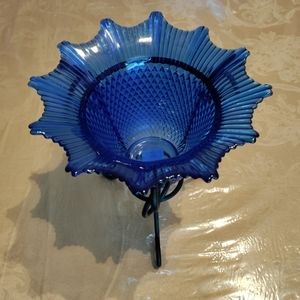 Vintage Cobalt Blue Flower vase Candle votive holder centerpiece with stand